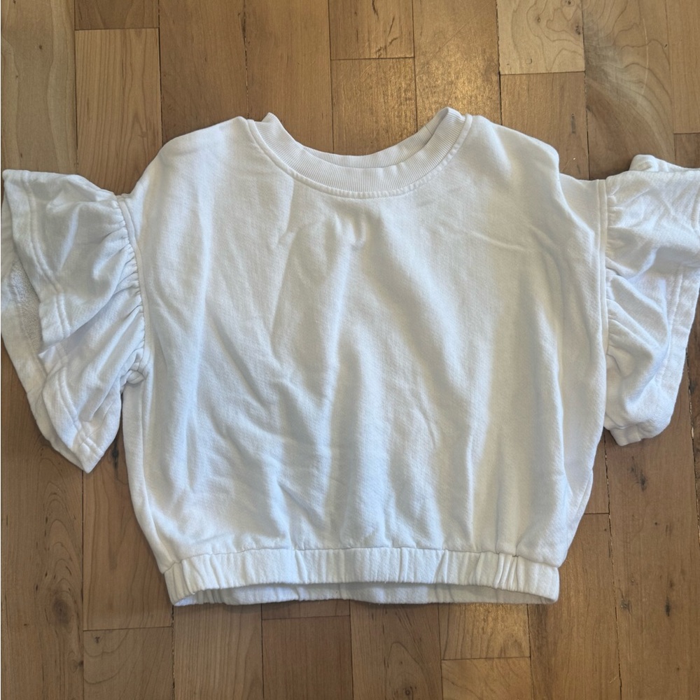 Alice + Olivia White Tee with Ruffled Sleeves